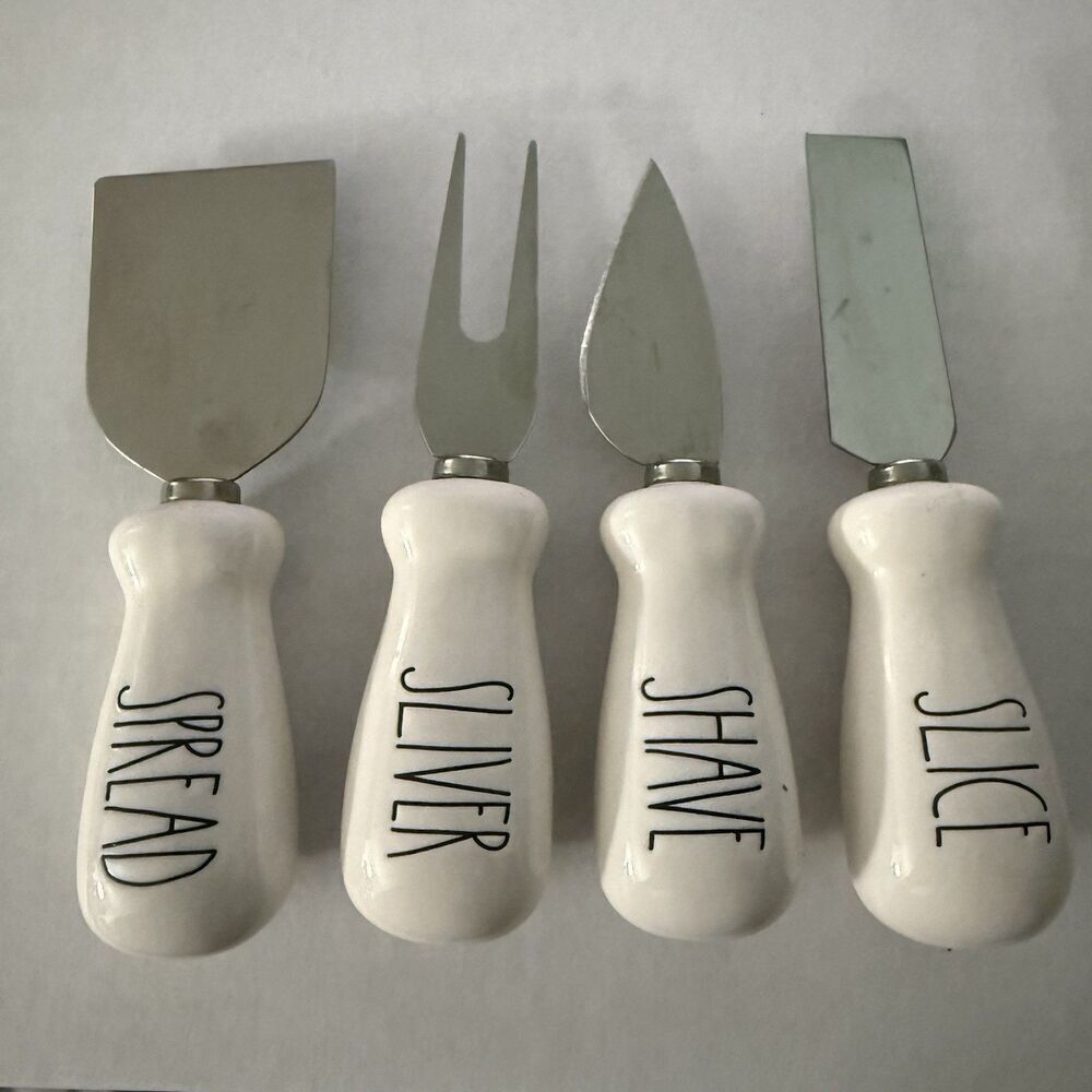 RAE DUNN CHEESE KNIFE SET OF 4 SPREAD SLIVER SLICE SHAVE GREAT FOR CHARCUTERIE